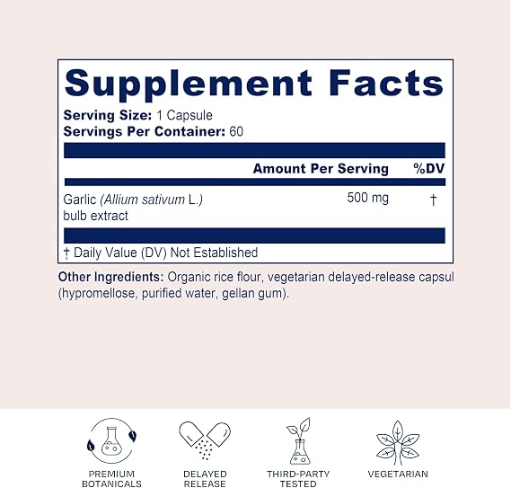 BioPure Garlic 3% Allicin Capsules Nutrient-Dense Formula with Stabilized Allicin, Sulfur Compounds & Bioactive Nutrients for Immune Support, Circulation & Wellness 60 Capsules