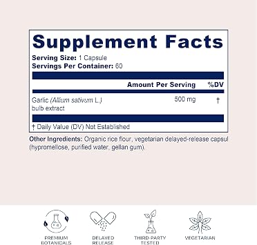 BioPure Garlic 3% Allicin Capsules Nutrient-Dense Formula with Stabilized Allicin, Sulfur Compounds & Bioactive Nutrients for Immune Support, Circulation & Wellness 60 Capsules