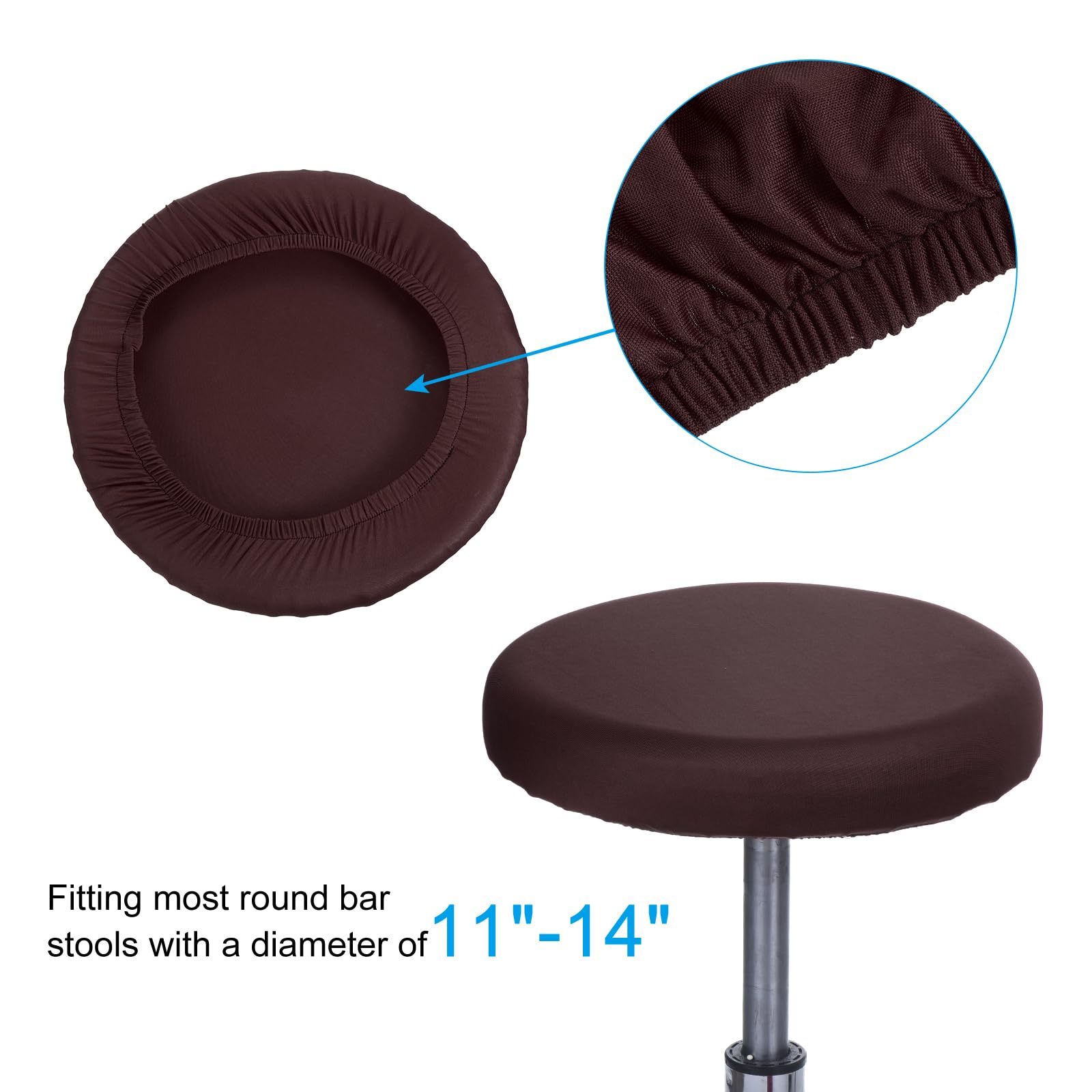 6-Pack Round Bar Stool Covers - Elastic Stretch Fit For 11-16 Inch Diameter Stools, Soft Corn Velvet (Black) - View #5