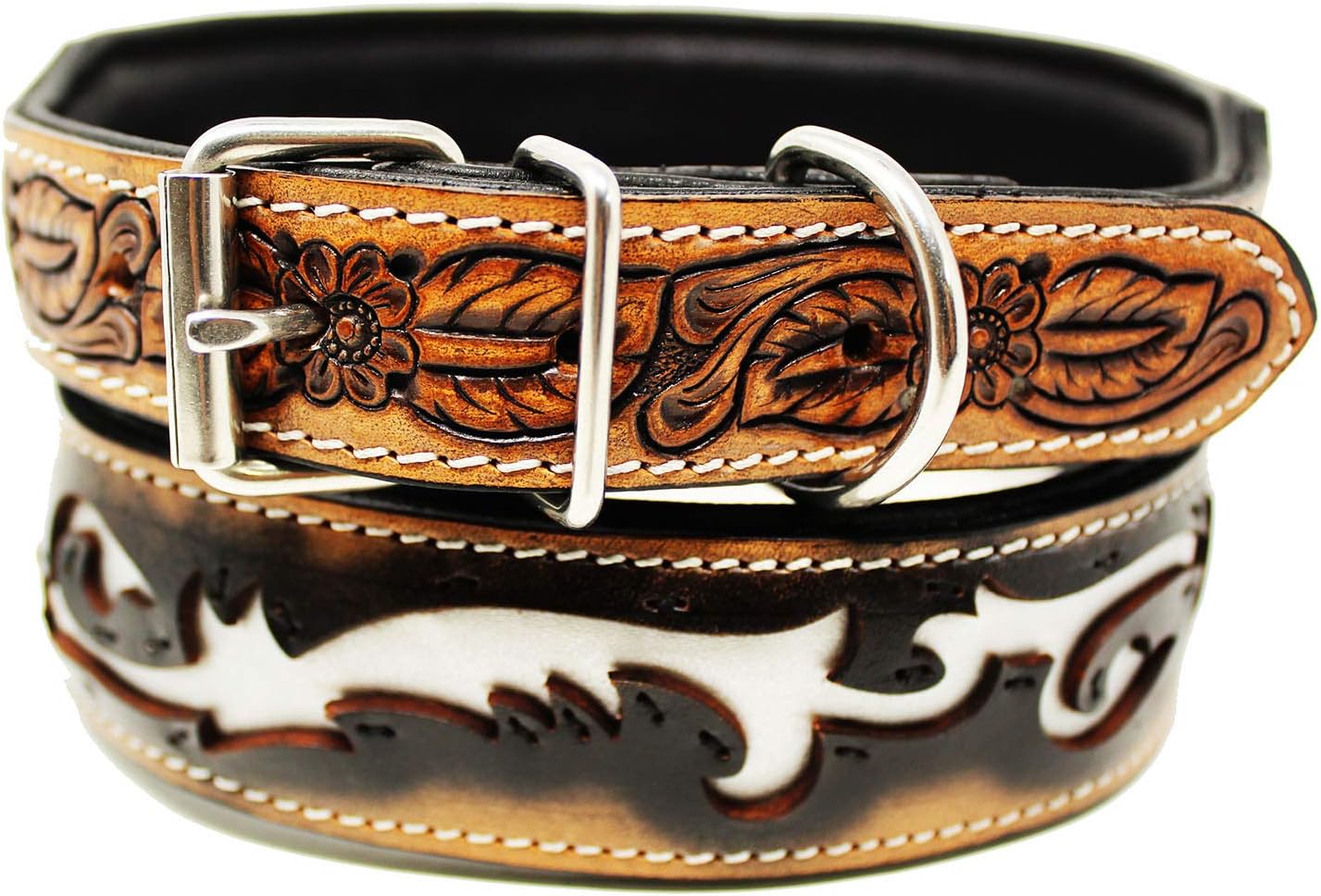 Large 21''- 25'' Heavy Duty Padded Leather Dog Collar w/Tribal Inlay 60FK06