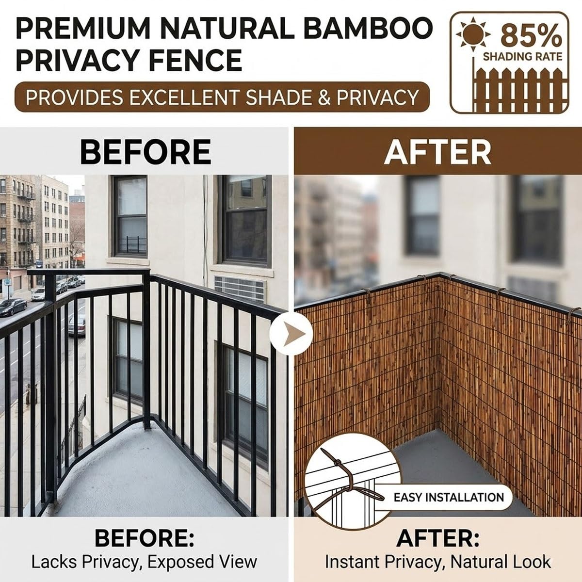 Recinzione Bamboo Esterno Arell in Canna Di Bamboo Naturale Cannette in Canna Di Bambù 30-200cm Canniccio Robusti/Impermeabili/Privacy/Ombreggiante Per Giardino/Piscina/Tetto(Marrone,140x750cm)