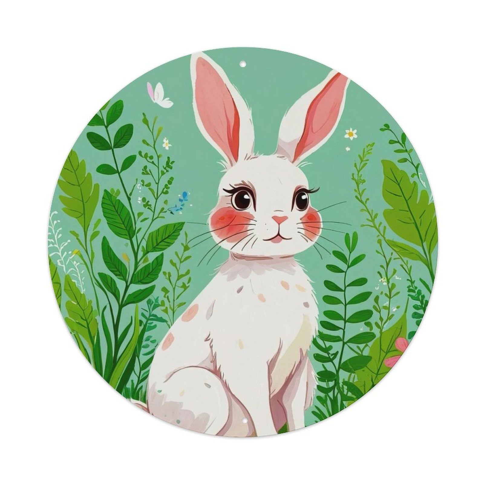 Animal White Rabbit in The Grass Vintage Metal Tin Sign Plaque Wall Decor for Cafe, Club Bar, Office, Garden Metal Poster 8x8Inch