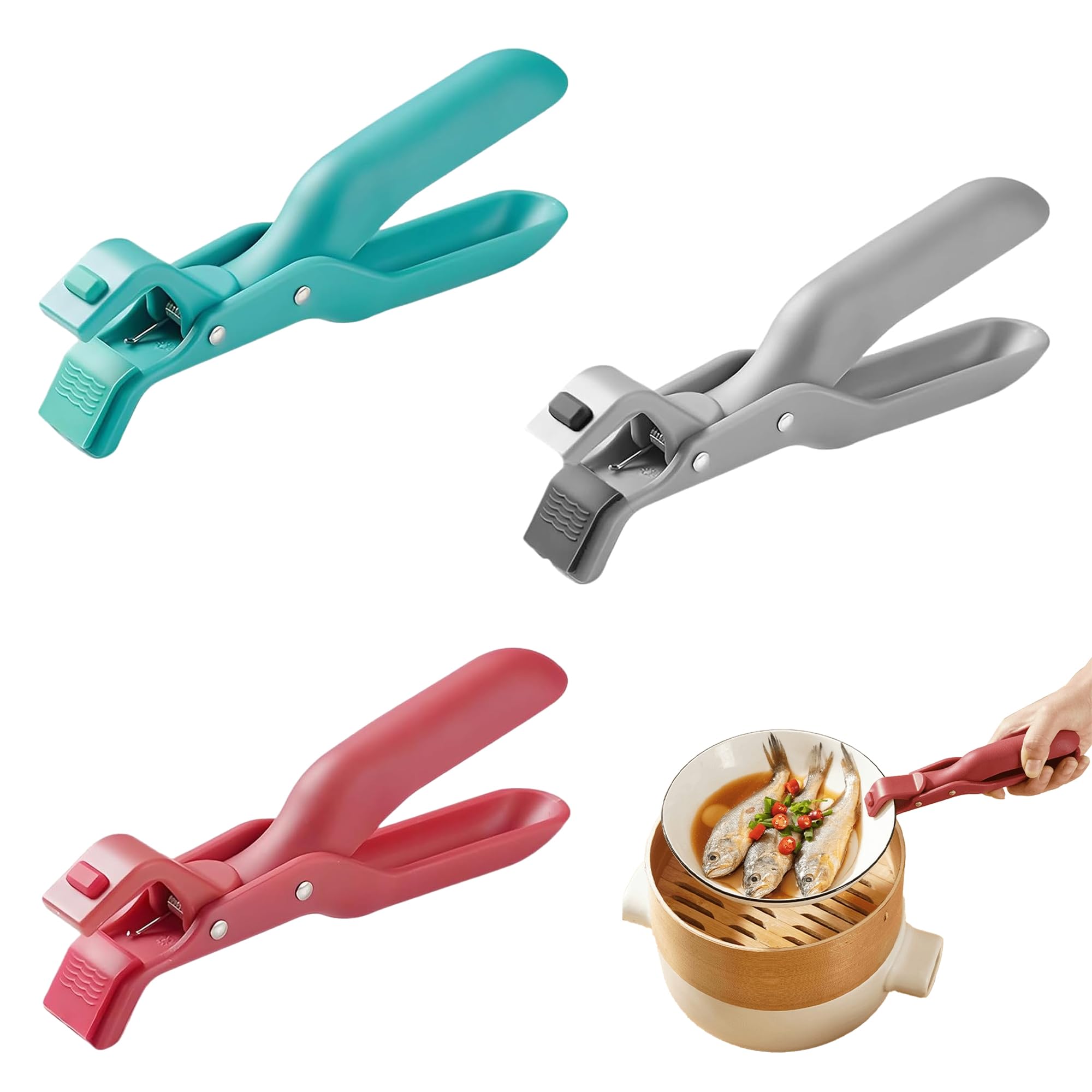 3 Pcs Hot Plate Grippers, 2026 New Multi-Function Anti-Scald Bowl Clip, Non-Slip Hot Plate Gripper Tongs for Microwave, Oven, Air Fryer, Steamer, Pots & Bowls (3 Pcs Mix Color)