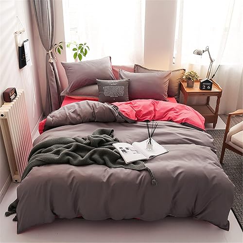 GZZBMY Juego de cama reversible liso, juego de edredón reversible tamaño King, incluye funda de edredón, 2 fundas de almohada, 1 sábana bajera,