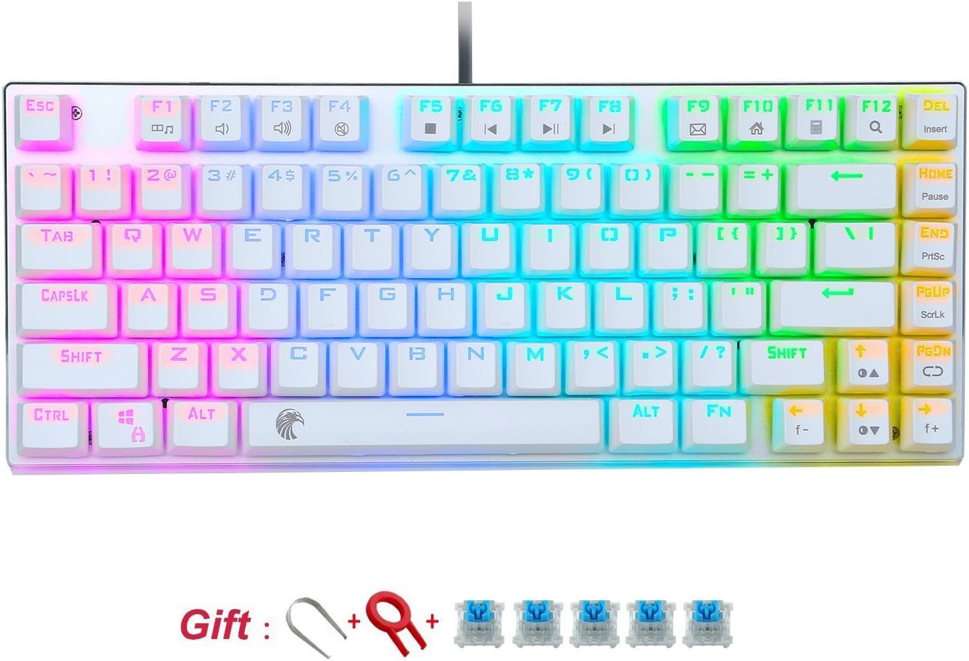 White Keyboard Z88 RGB LED Backlit WaterProof Mechanical Gaming Keyboard 81 Keys Anti-Ghost keys, DIY Blue Switches Keyboard