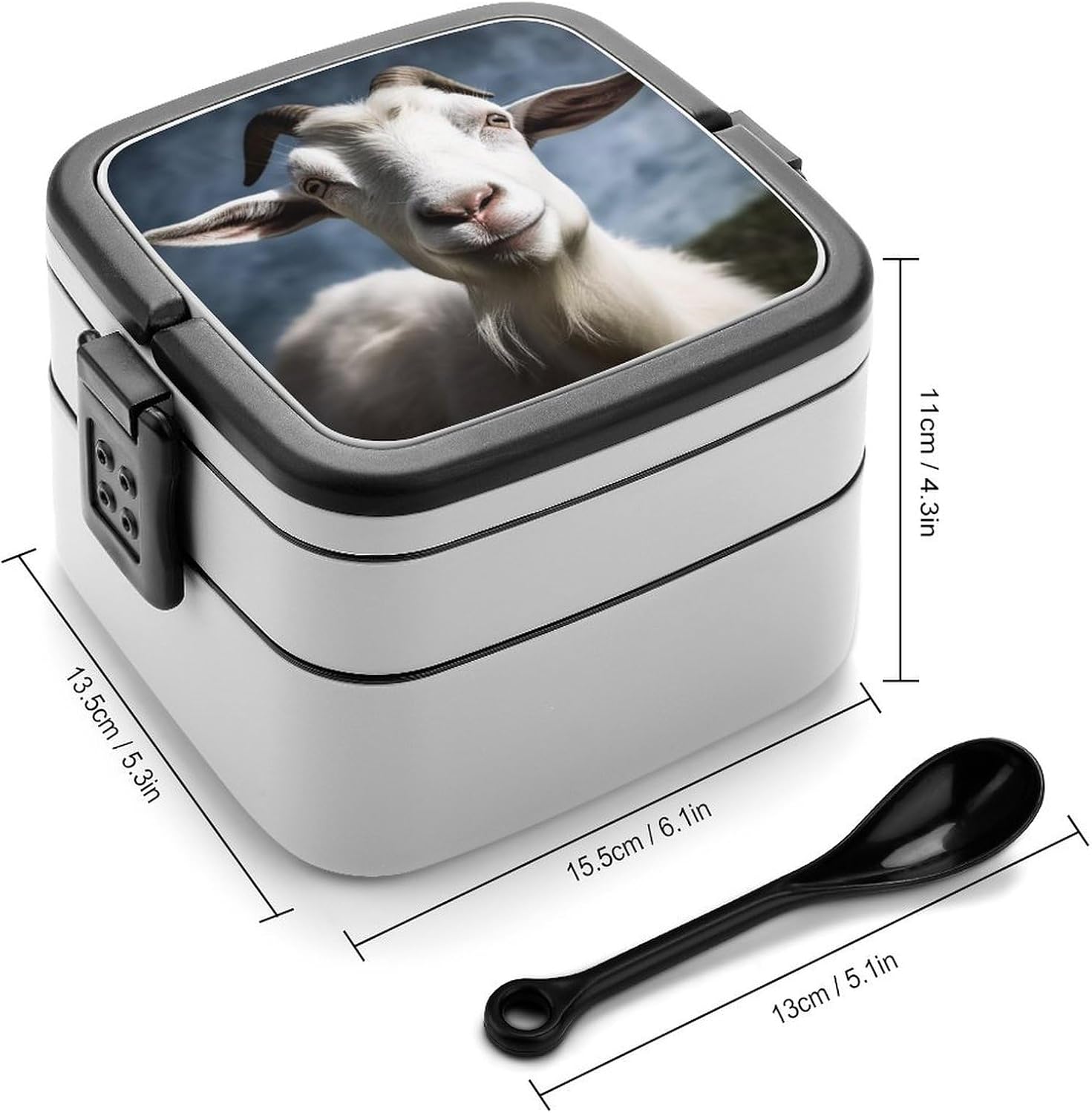 Goat Bento Box Adult Lunch Box All-in-One Lunch Containers with Removable Compartments Double Layer Bento Lunch Box with Spoon And Handle Stackable Lunchbox