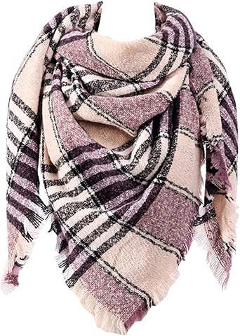 XNN Womens Fall Winter Triangle Scarf Classic Tassel Plaid Scarves Warm Soft Chunky Large Blanket Wrap Shawl Scarves Brown