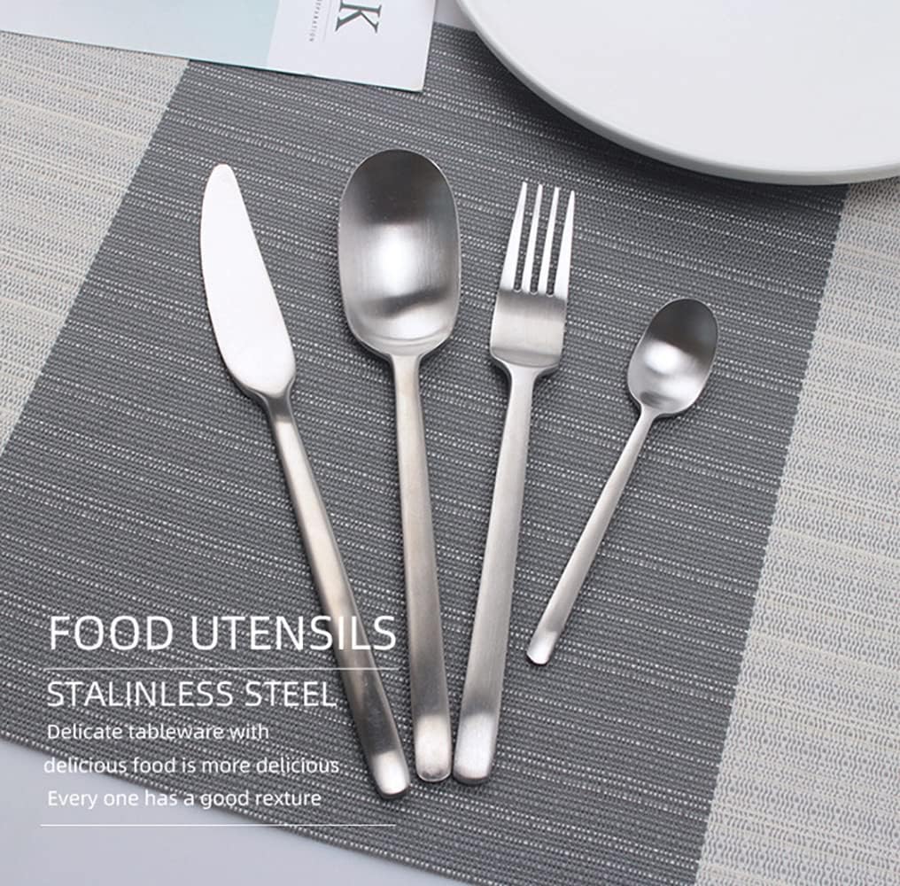 Matte Silverware Set for 6 Stainless Steel Flatware Set Light Luxury Vintage Style 24 Piece Cutlery Tableware Utensils Set Include Knives Forks and Spoons for Home Kitchen Restaurant Christmas