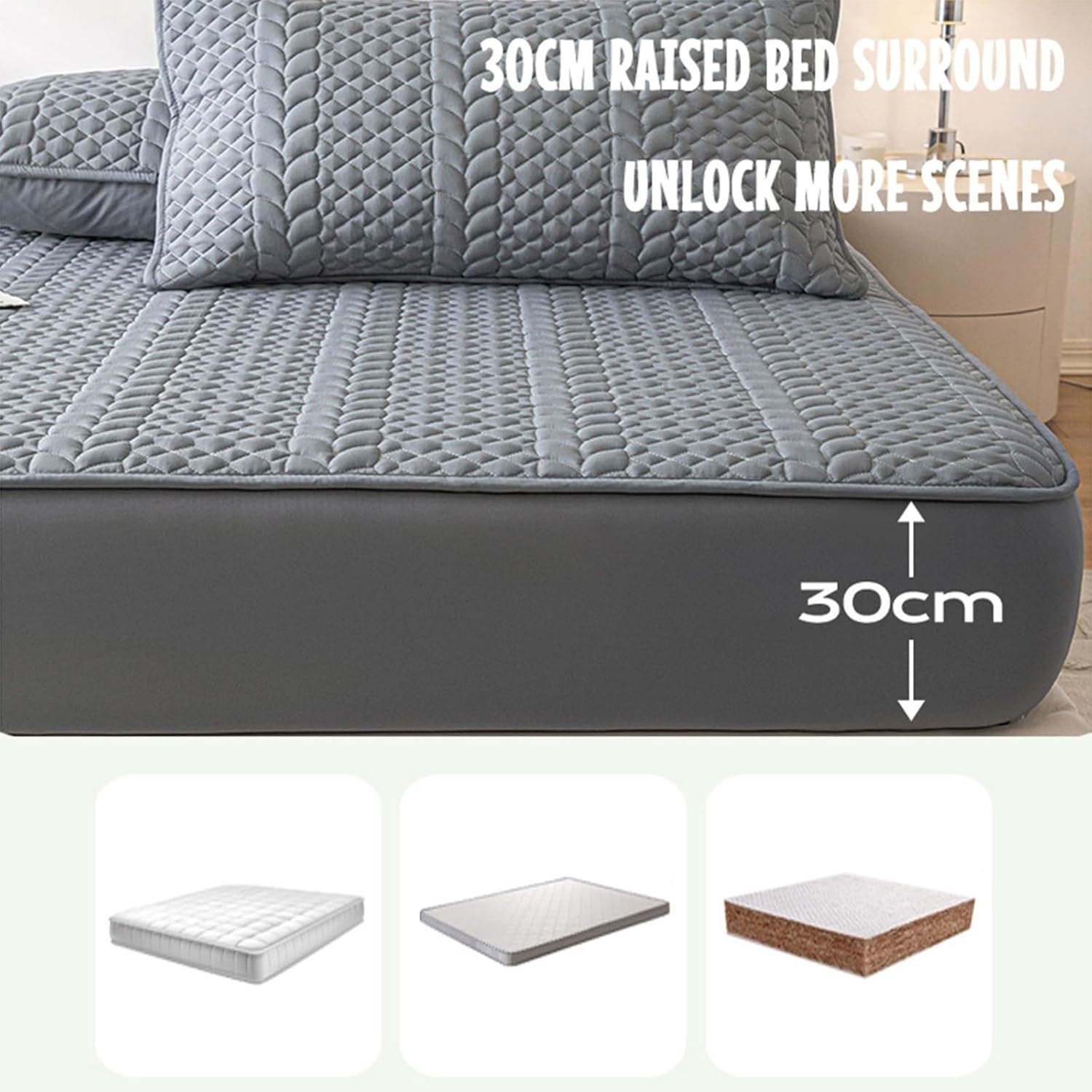 Washed Cotton Fitted Sheet Skin Friendly Breathable Mattress Cover, Twin Bed Mattress Protector, Machine Washable, Elastic, Breathable, Soft(Light Gray,90x200cm)