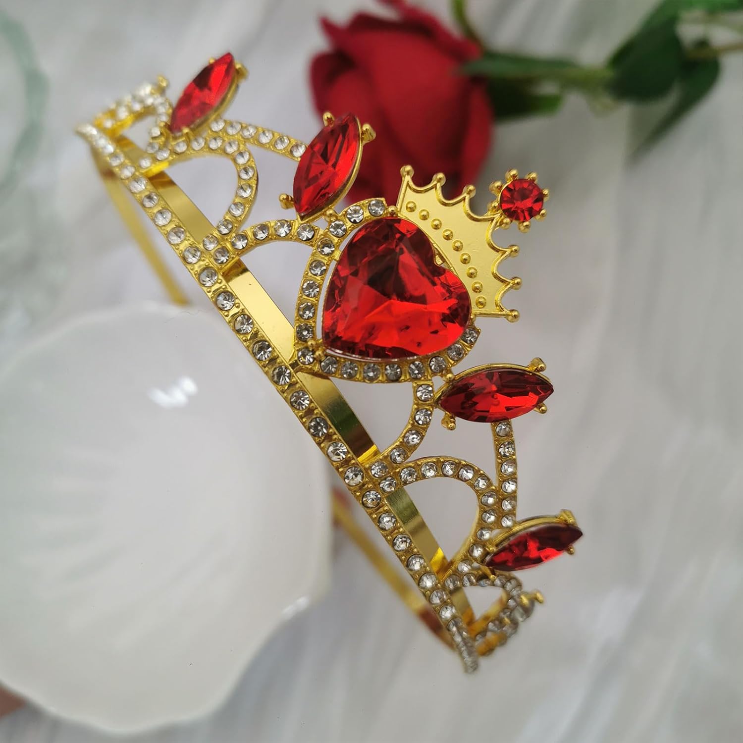 Evie crown Descendants Inspired Tiara and Necklace Queen of Hearts Jewelry Set Red Pendant and Heart Crown for Her Halloween Dress-up Accessories Small Size - Image 4