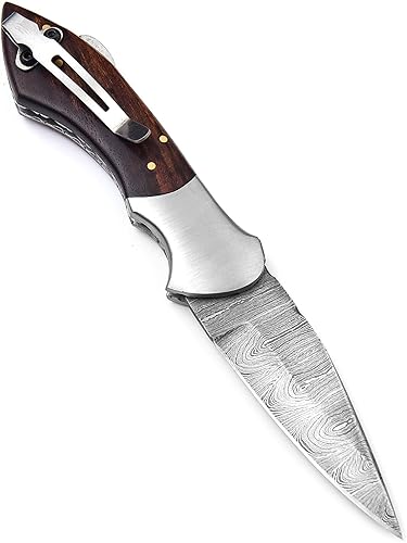 Miniatura 2 de GladiatorsGuild 608Br - Cuchillo de acero de Damasco - Cuchillo plegable de bolsillo con clip - Cuchillo personalizado hecho a mano - Cuchillo de