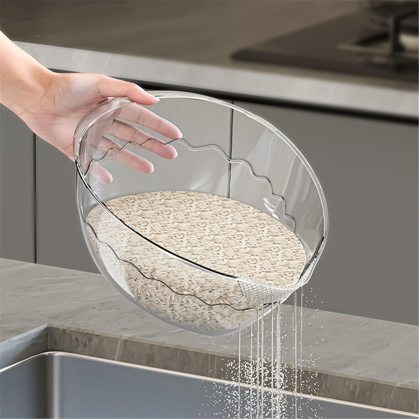 Colador de Verduras, Cuenco de arroz Ovalado, Cocina, Cuenco for Lavar arroz, colador de arroz, Cesta de Drenaje para Remojar(Blanco)