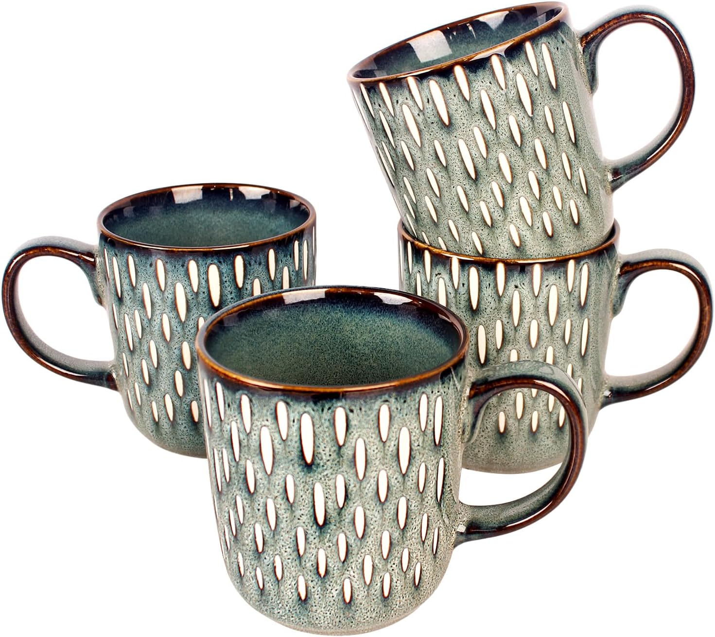 13.5 Oz Coffee Mugs, Ceramic Coffee Mugs with Texture Patterns for Man,Woman,Dad,Mom, Modern Coffee Mugs Set of 4 for Latte/Cappuccino/Cocoa, Dishwasher&Microwave Safe