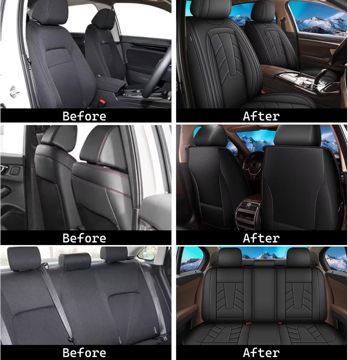 Full Car Seat Covers Leather Car Seat Covers Fit for Ford Ranger 2019-2025 Waterproof and Anti Staining Auto Protector 2 Rows 5 Seats(Black)