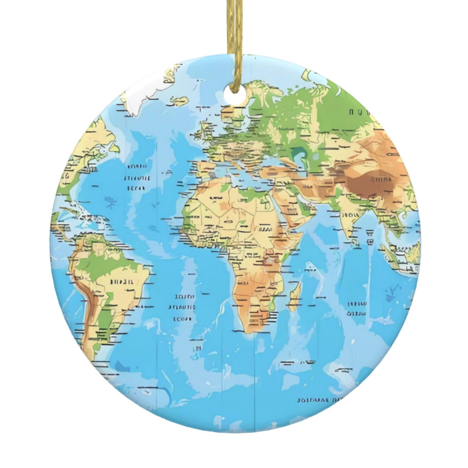 Orcow White World Map Print Personalised Christmas Bauble, Ceramic Round Christmas Hanging Ornament, Christmas Tree Decoration For Boyfriend Girlfriend Wife Xmas Gifts