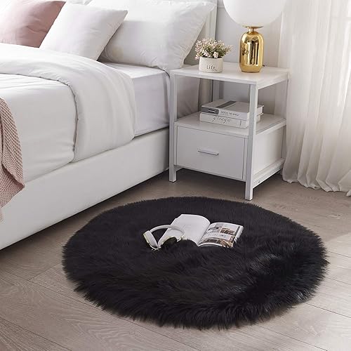 Miniatura 15 de SERISSA Alfombra suave y esponjosa de piel de oveja sintética, color beige, alfombra lanuda para el suelo del dormitorio, alfombra mullida