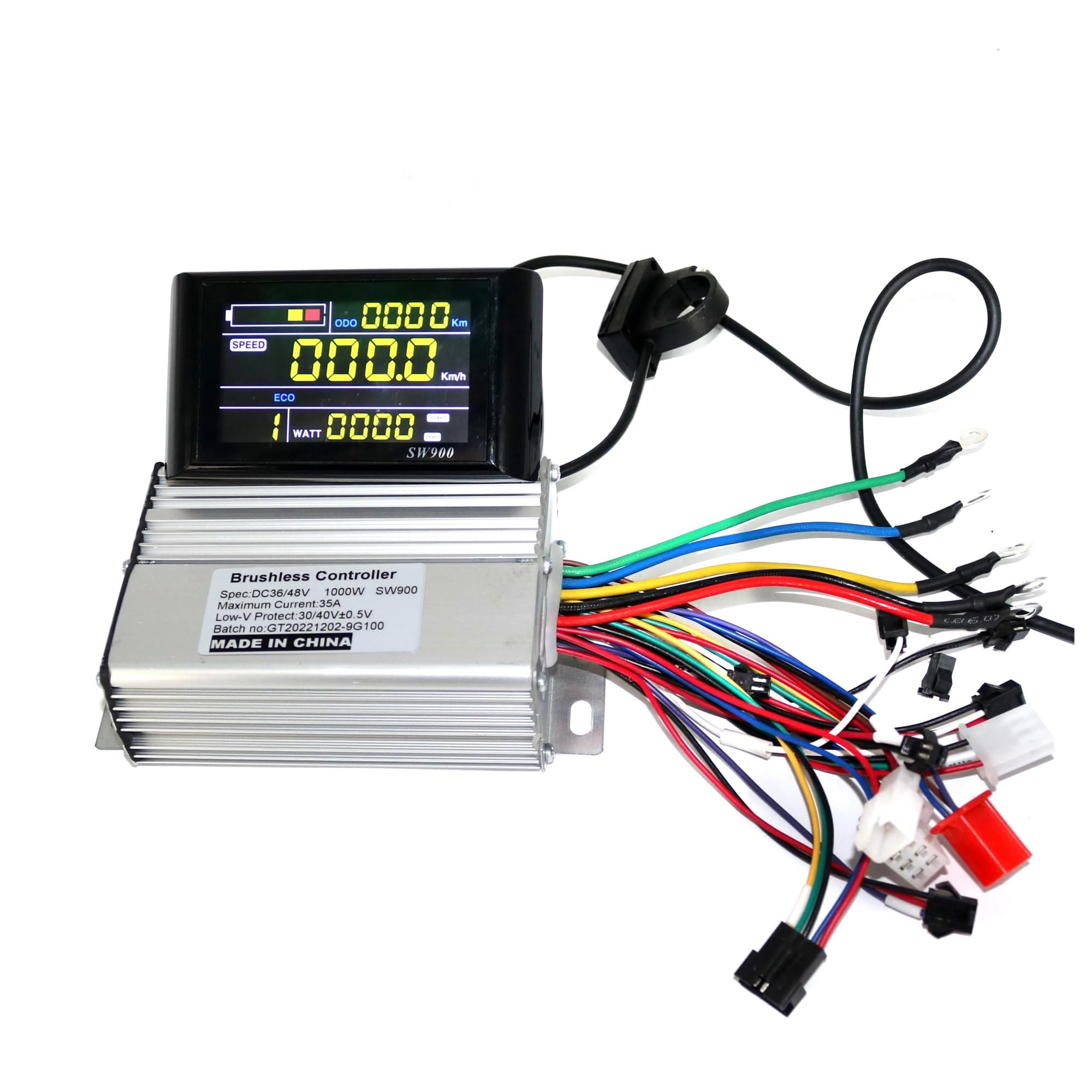 CAARLA Electric Vehicle Motor Controller Nine Mosfet 36V/48V/60V 1000W BLDC Motor Controller E-Bike Brushless Speed Driver and SW900 Display One Set(48V SetColourscreen)