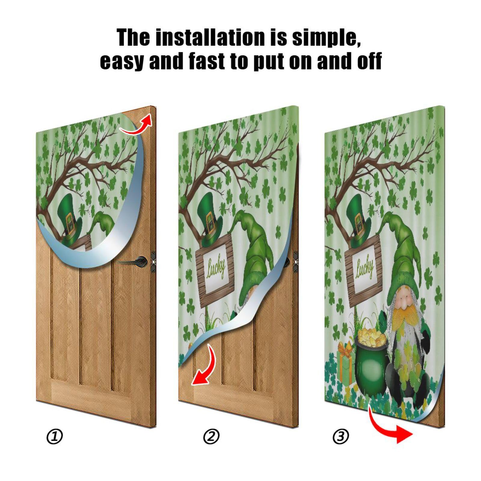 FLildon Green Clover Shamrock St Pastrick's Day Door Cover Decoration, Party Accessory Porch Decor for Festive Ornament Room Door Covers 35 x 79 Inch