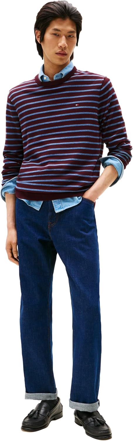 Tommy Hilfiger Men's Cotton Solid Crewneck Sweater Lightweight Pullover, Also Available in Big & Tall