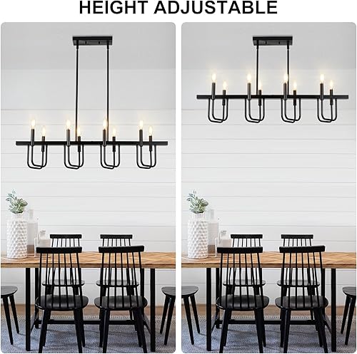 Miniatura 7 de Niloah Lámparas rectangulares para comedor sobre la mesa, modernos candelabros de granja para comedor, 8 candelabros lineales de color negro claro,