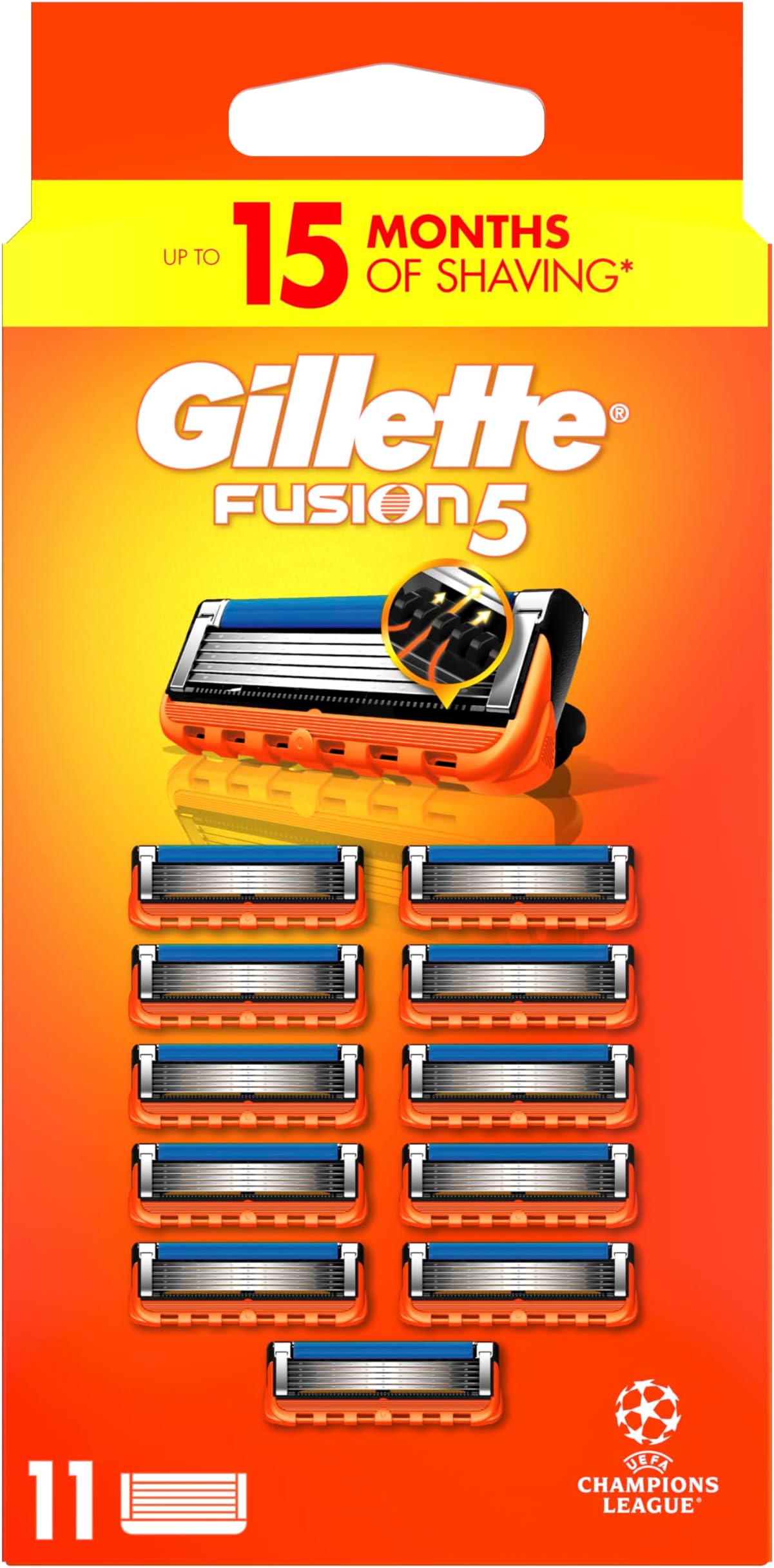 Fusion5 Razor Blades Men, Pack of 11 Razor Blade Refills with Precision Trimmer, 5 Anti-Friction Razor Blades