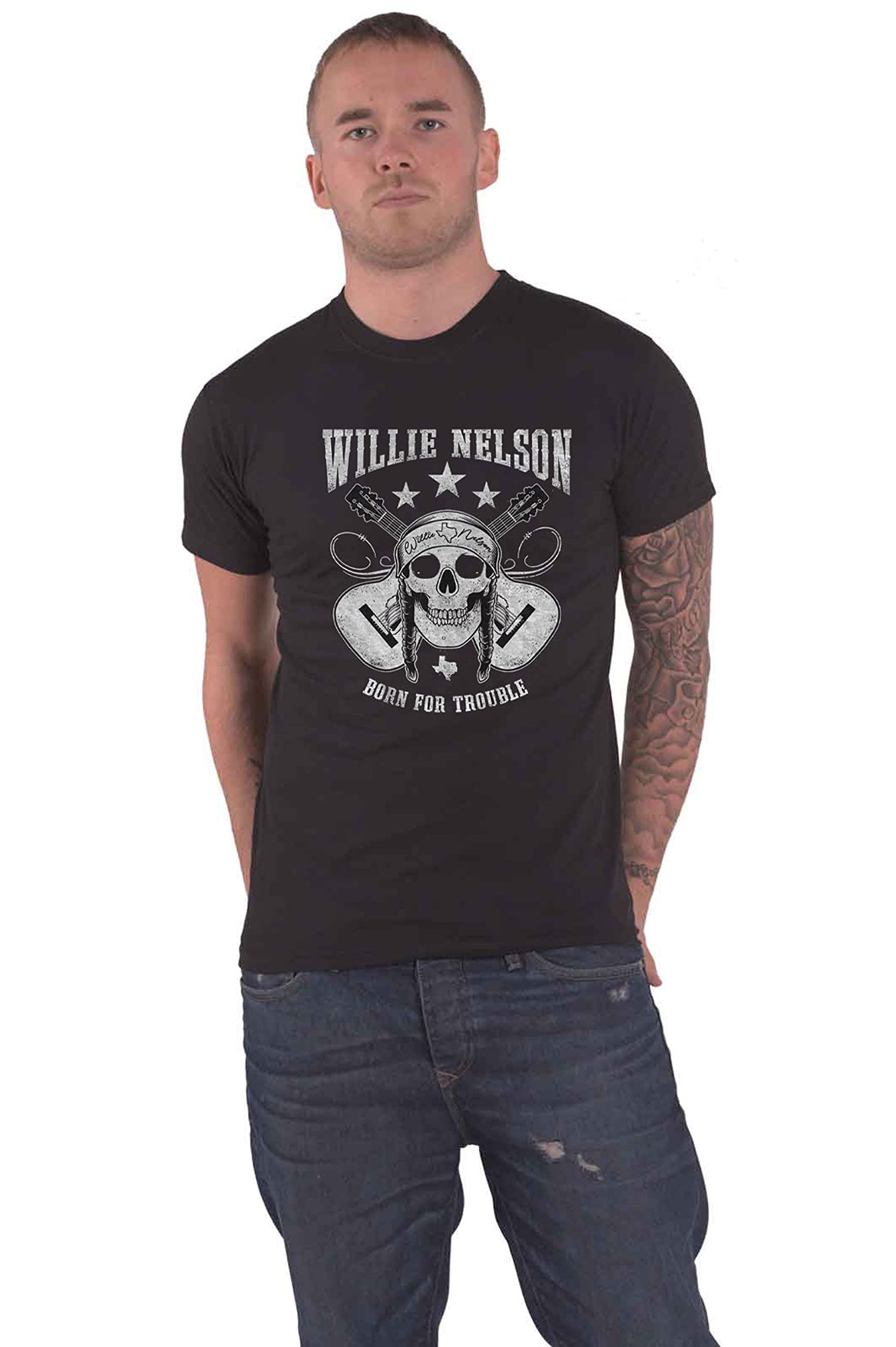 Willie Nelson T Shirt Skull Logo New Official Men's Black, Black, M