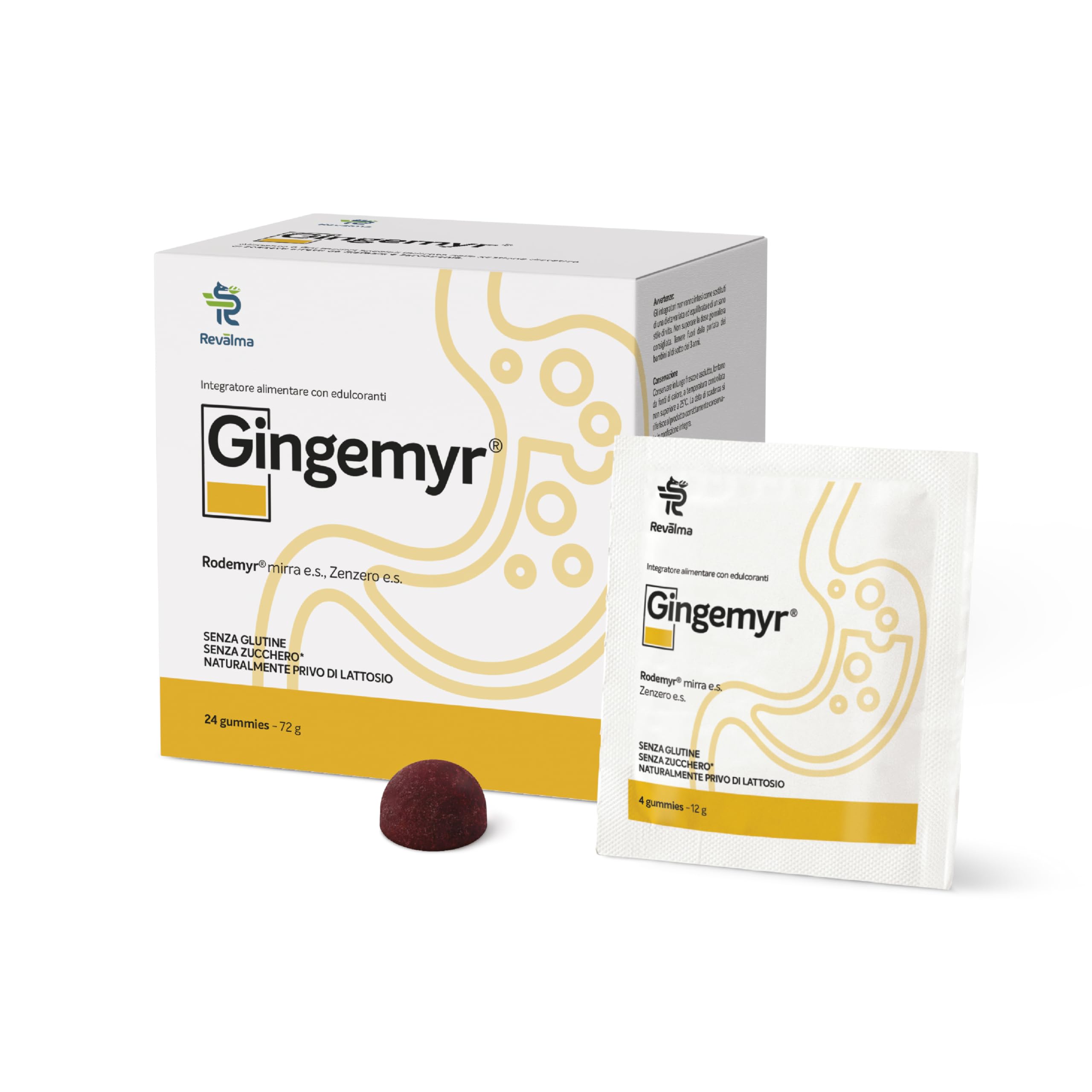 Revalma Gingemyr 24 Gummies - Integratore Alimentare a Base di RodeMyr e Zenzero - Funzione Digestiva ed Azione Antinausea - Senza Glutine