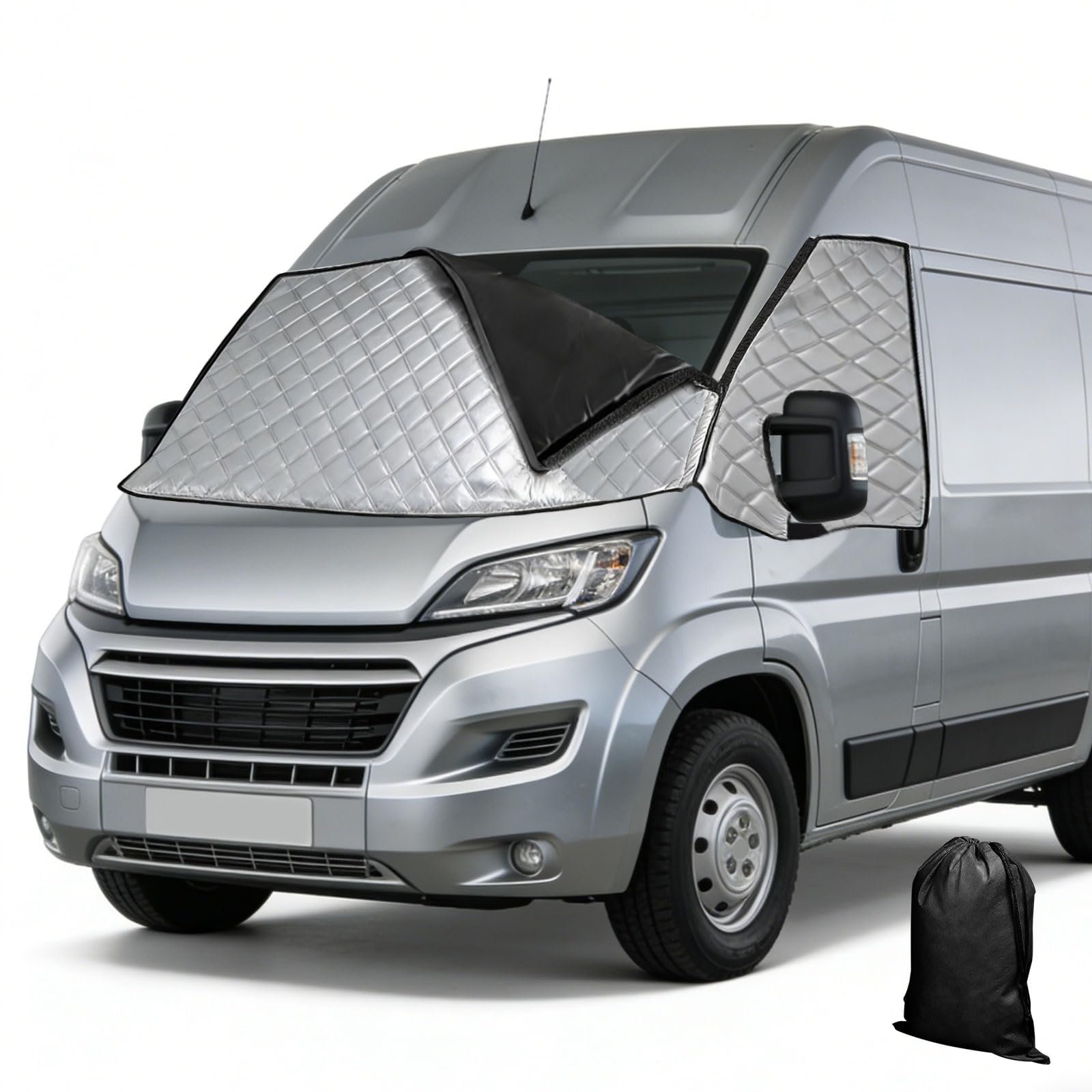 Telone di protezione termica esterna per Fiat Ducato X250/290 per Peugeot Boxer 2006-2022, colore argento, isolamento parabrezza anteriore con apertura, parabrezza oscurante, paraneve, ghiaccio