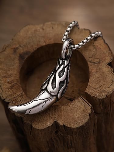 Miniatura 3 de HAQUIL Collar de diente de lobo, colgante de tótem de colmillo de diente de lobo tribal, regalo de joyería de lobo para hombres