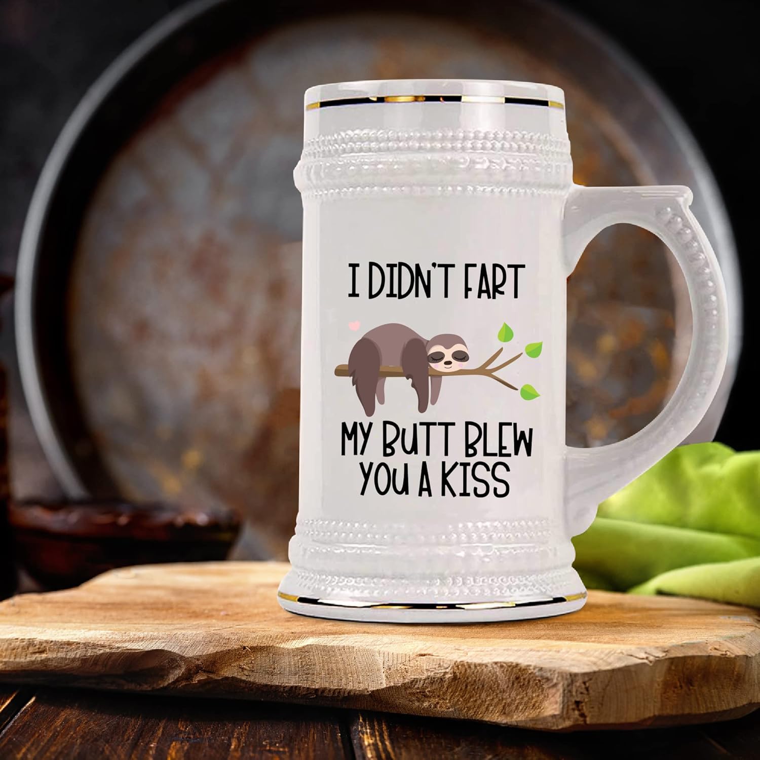 I Didn't Fart My Butt Blew You a Kiss Cozy Sloth Beer Mug Funny Valentines Christmas Birthday Ideas 22 Oz. Ceramic Stein for Women Men