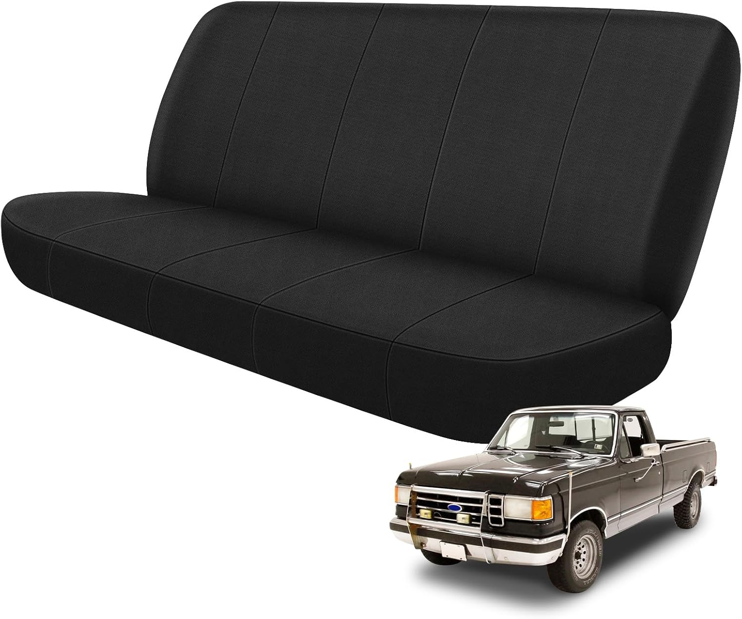 Truck Seat Cover Compatible with 1969-1996 Ford F-Series Full Size Trucks Solid Bench Seat Without Headrests, Neoprene & Foam Padded Water Resistant