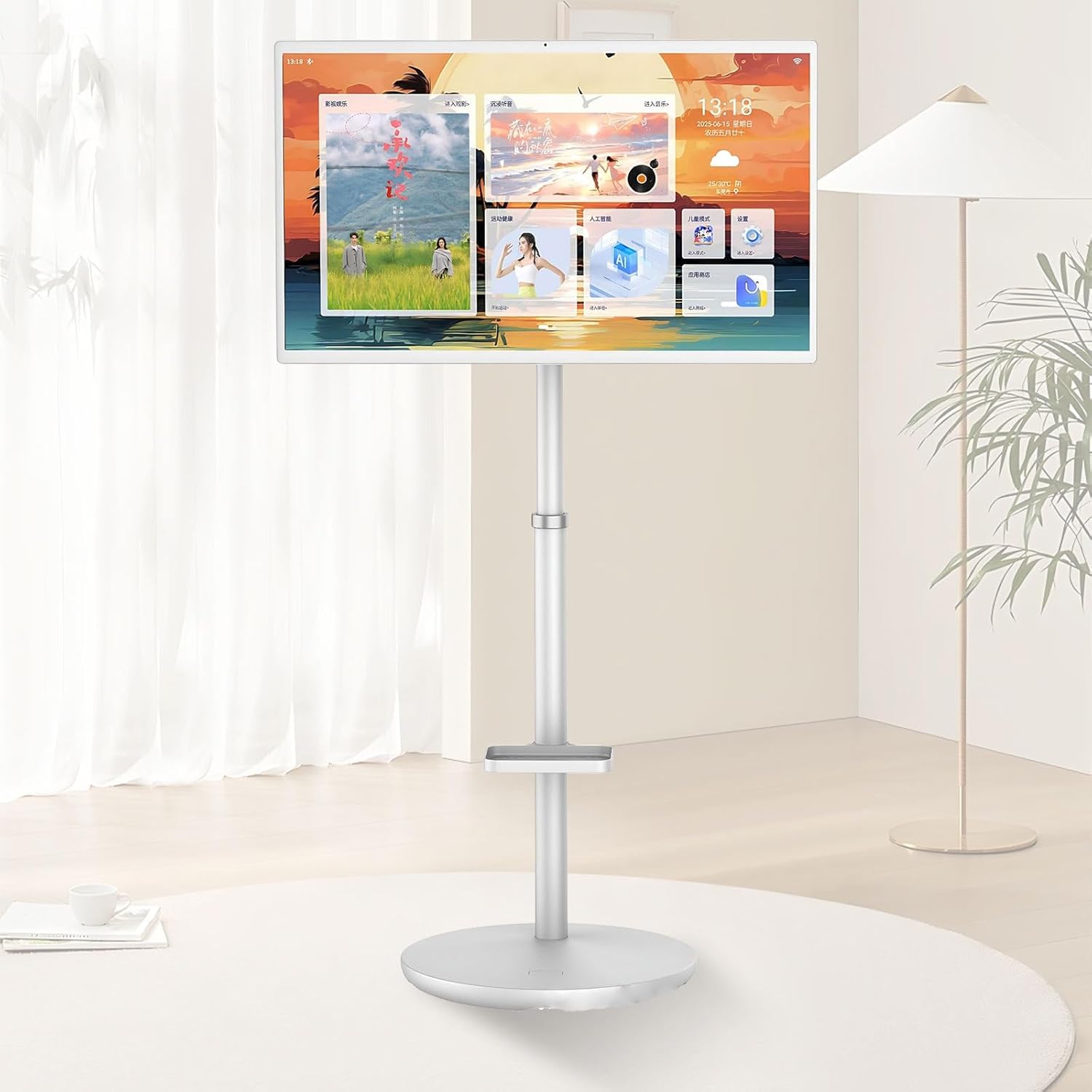 Movable Smart TV Rolling Display with Wheels, Portable Display with Battery, Touchscreen Smart Screen for Meetings Presentation