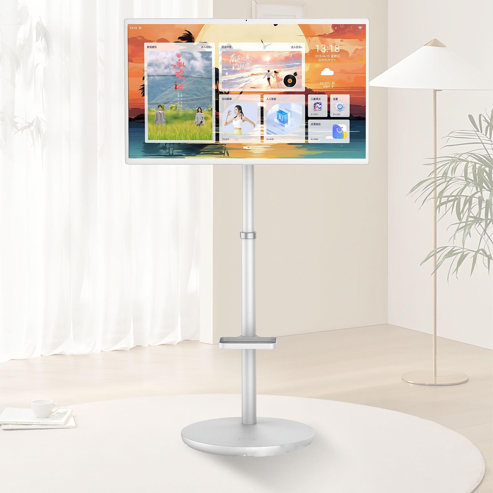 TV Portable pour Extérieur 32 Pouces, TV sur roulettes, Android Smart Screen, Portable Display with Battery, pour Visioconférence Et Présentations