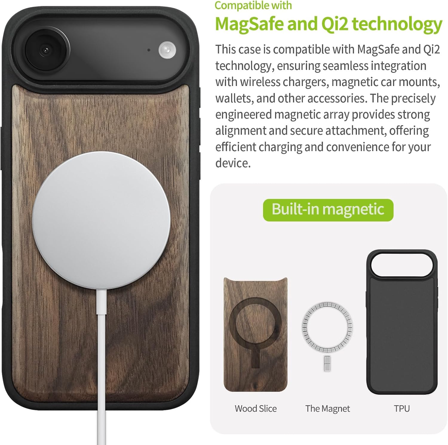 Carveit Magnetic Wooden Case for iPhone Air Case, Wood Artisan Engraved & Soft TPU Shockproof Cover, Compatible with MagSafe 17 Air Wireless Chargers (Natural Grain) Walnut
