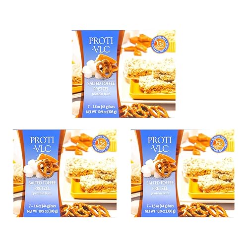 Proti Fit VLC - Paquete económico de 3 cajas (21 porciones)  Pretzel de caramelo salado bajo en carbohidratos 0.53 oz barra de dieta de proteína disponible en Yaxa Venezuela