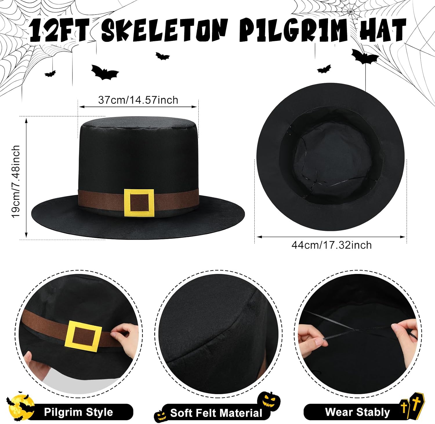 Geyoga 12 ft Skeleton Pilgrim Hat Thanksgiving Halloween Outdoor Decor image 2