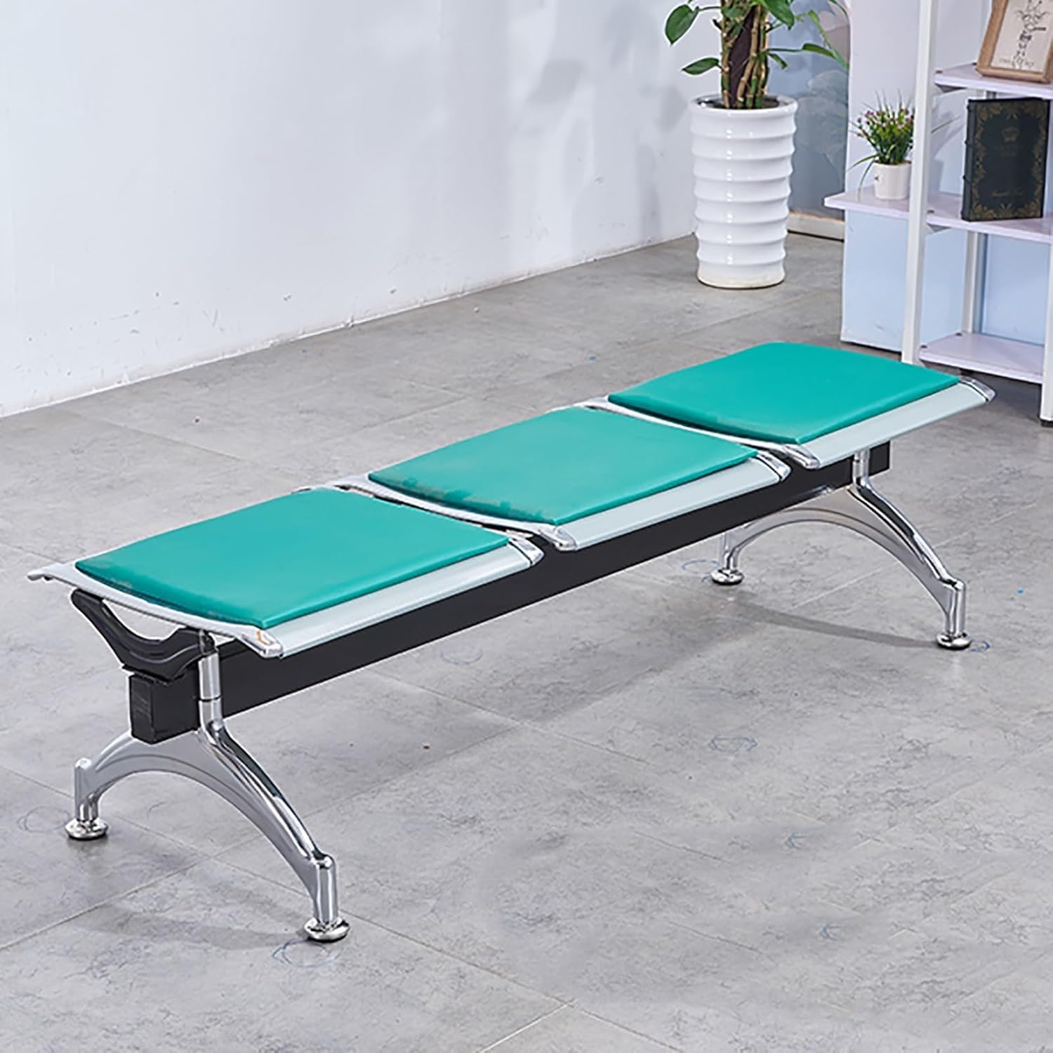 3-Seat Airport Waiting Room Bench, Cold Rolled Steel Frame with Soft Cushioned Seats, 63" Length Reception Chair for Hospital, Bank, Salon, Office, Lobby (Blue)