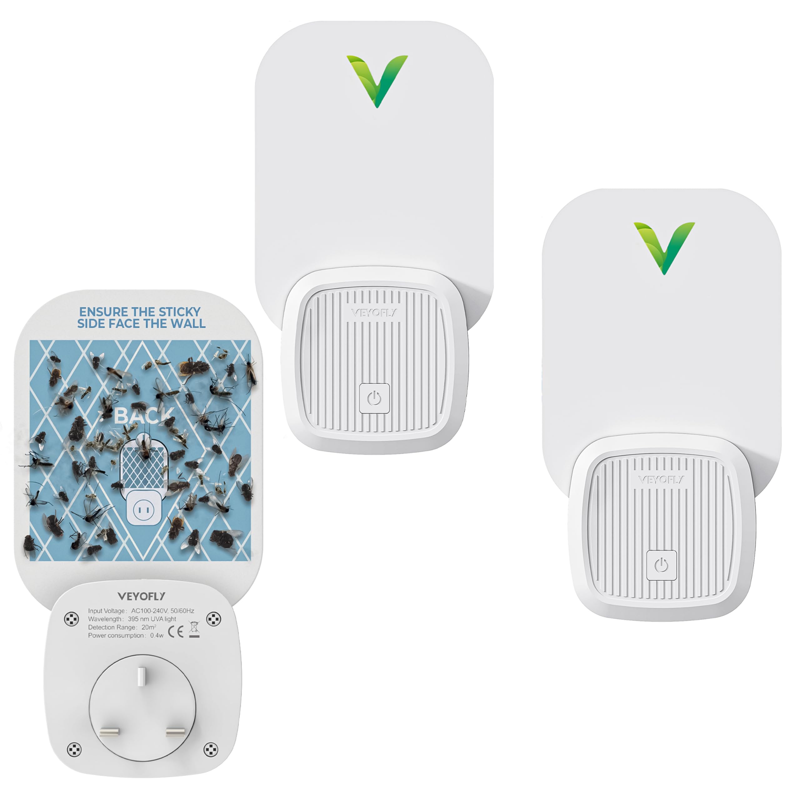 VEYOFLY Fly Trap Indoor, Fruit Fly Traps for Indoors Flying Insect (2 Device + 4 Refills) Gnat Traps for House Indoor, Bug Zapper Indoor, Gnat Killer Catcher & Fruit Fly Killer Light Plug in