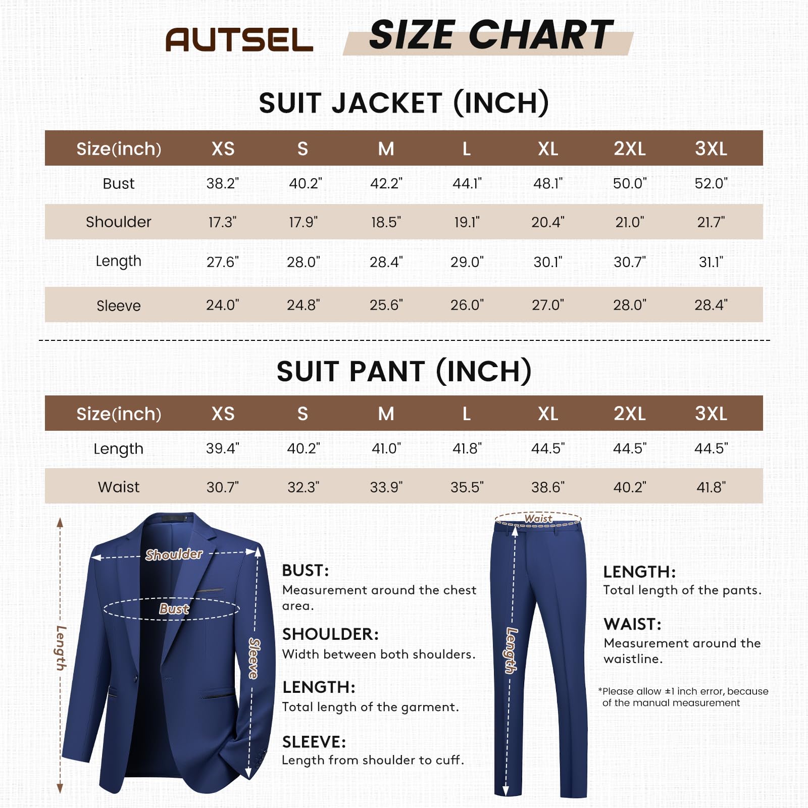 Traje de Hombre de 2 Piezas Slim Fit Traje Ajustado Traje de Boda de Negocios con Un Botón