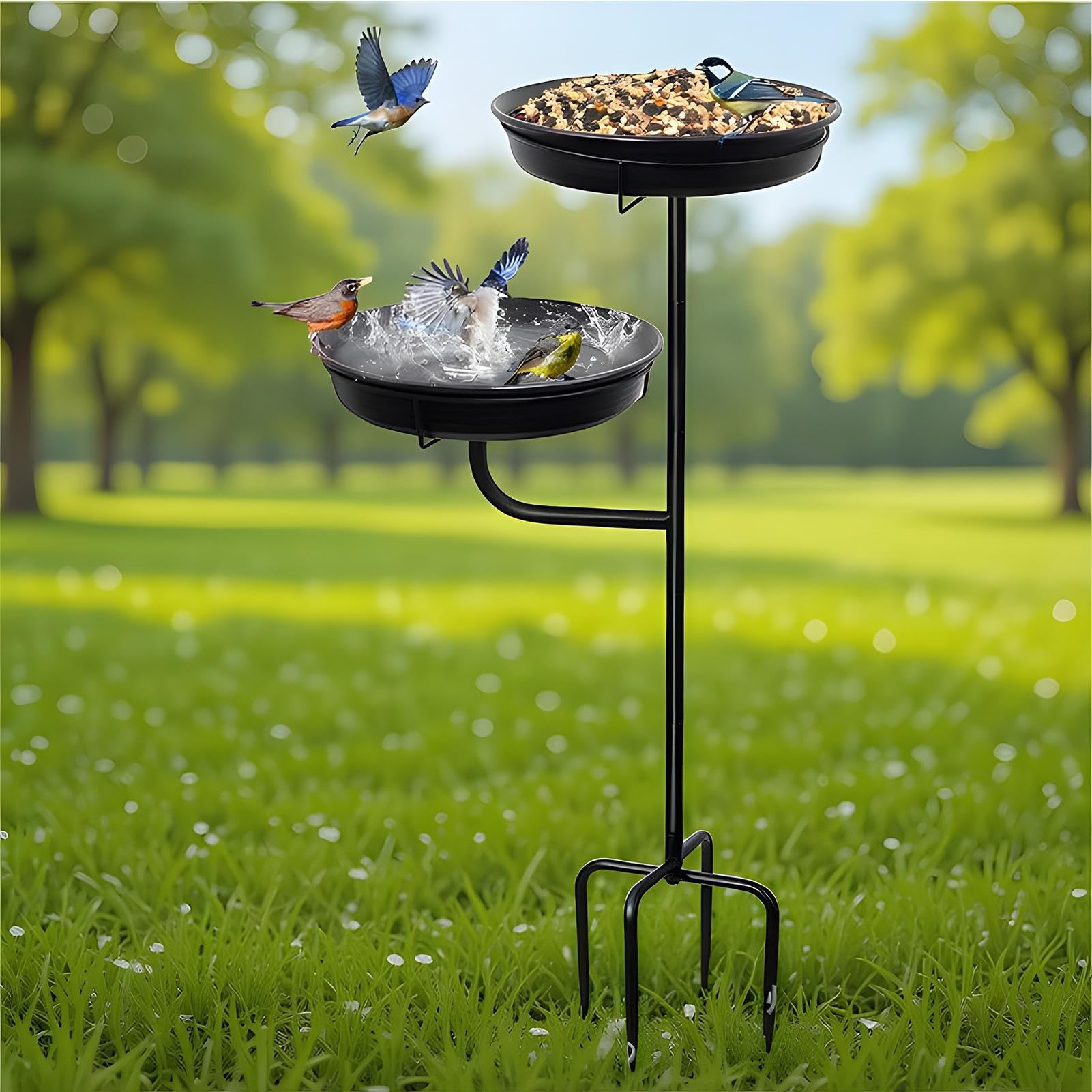 Bebedero para Pájaros Exterior De Pie Para Aves | Bebedero para Aves de Pie con Base de 4 Púas Decoración de Jardín Patio Terraza Césped para Regalo Padre