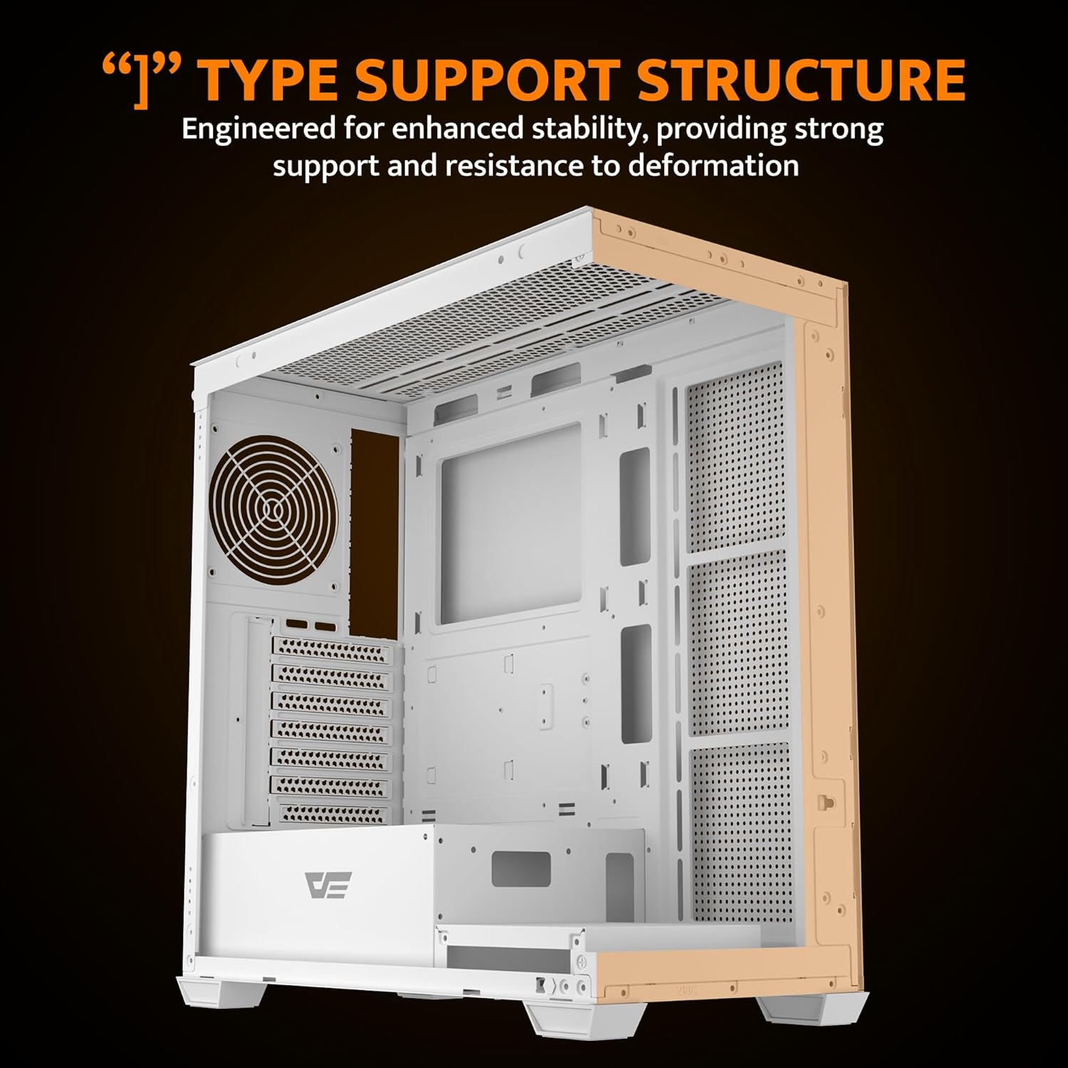 darkFlash DS900 ATX Mid-Tower Gaming PC Case, Dual Tempered Glass Full View Design, 1× Pre-Installed PWM Fan (Non-RGB), Front Type-C Port, Supports 360mm Radiator, White