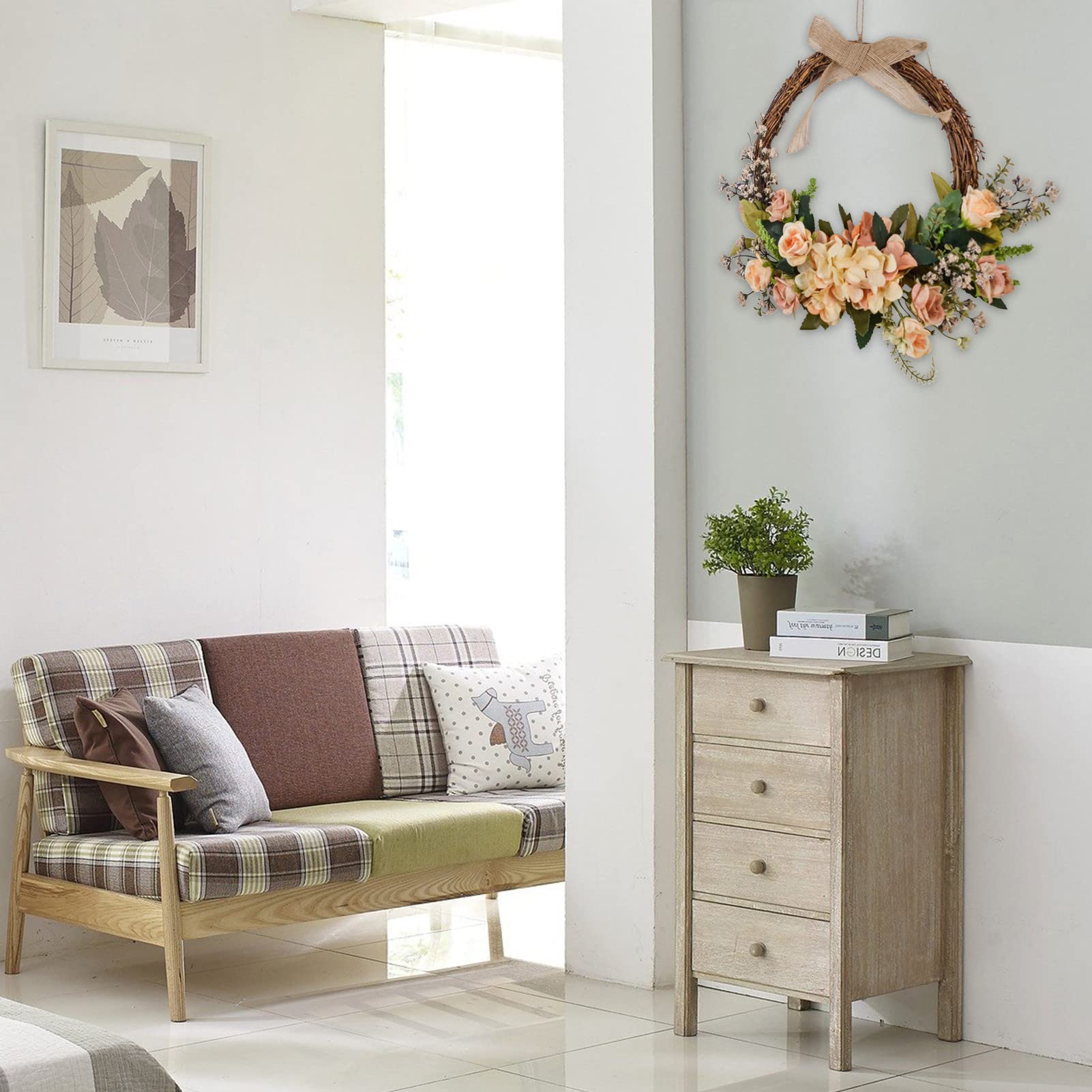 Ghirlanda Primaverile per Porta d'ingresso | Estate Primavera Ghirlanda Fiori Rattan Intrecciato a Mano - Decorazione Domestica per Porta d'ingresso, Parete, Finestra, Matrimonio, Feste