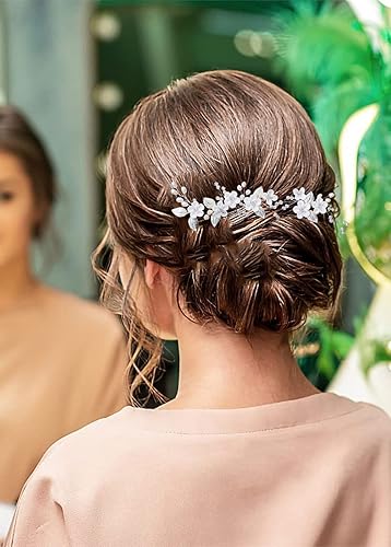Miniatura 7 de Accesorios para el cabello para mujer, juego de horquillas de boda, joyería para mujer, flor plateada, pinzas de perlas, novias, tocados, damas de