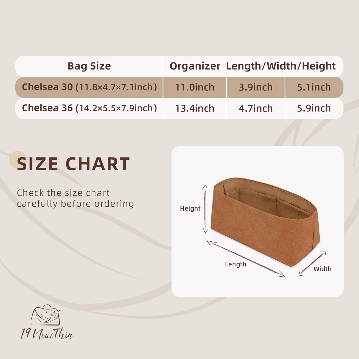 Lightweight Purse Insert, Waterproof Surface and Silky Satin Interior, Fit for Chelsea 30 Shoulder Bag (Gold)