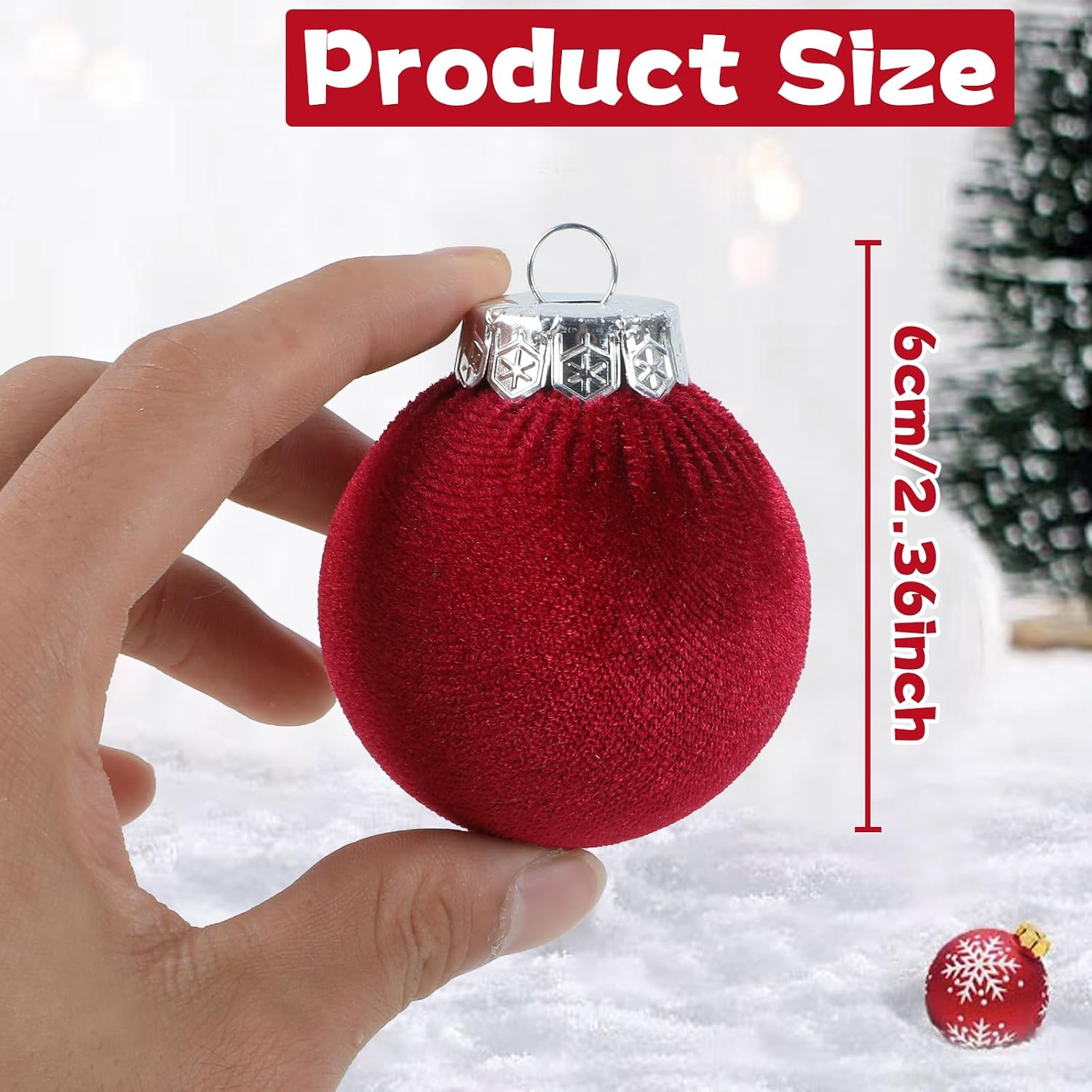 30Pcs Velvet Christmas Balls Christmas Tree Ornaments Velvet Balls Shatterproof Xmas Bulbs Decorations Set Green Red Ornaments 2.4Inch for Xmas Holiday Party Indoor Decor