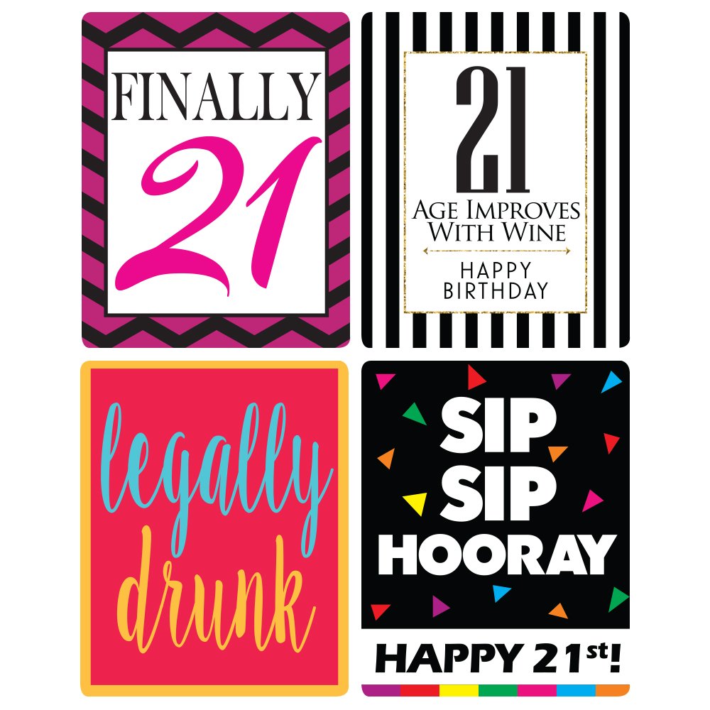 Chic 21st Birthday Wine Label Pack - Birthday Party Supplies, Ideas and Decorations - Funny Birthday Gifts for Women