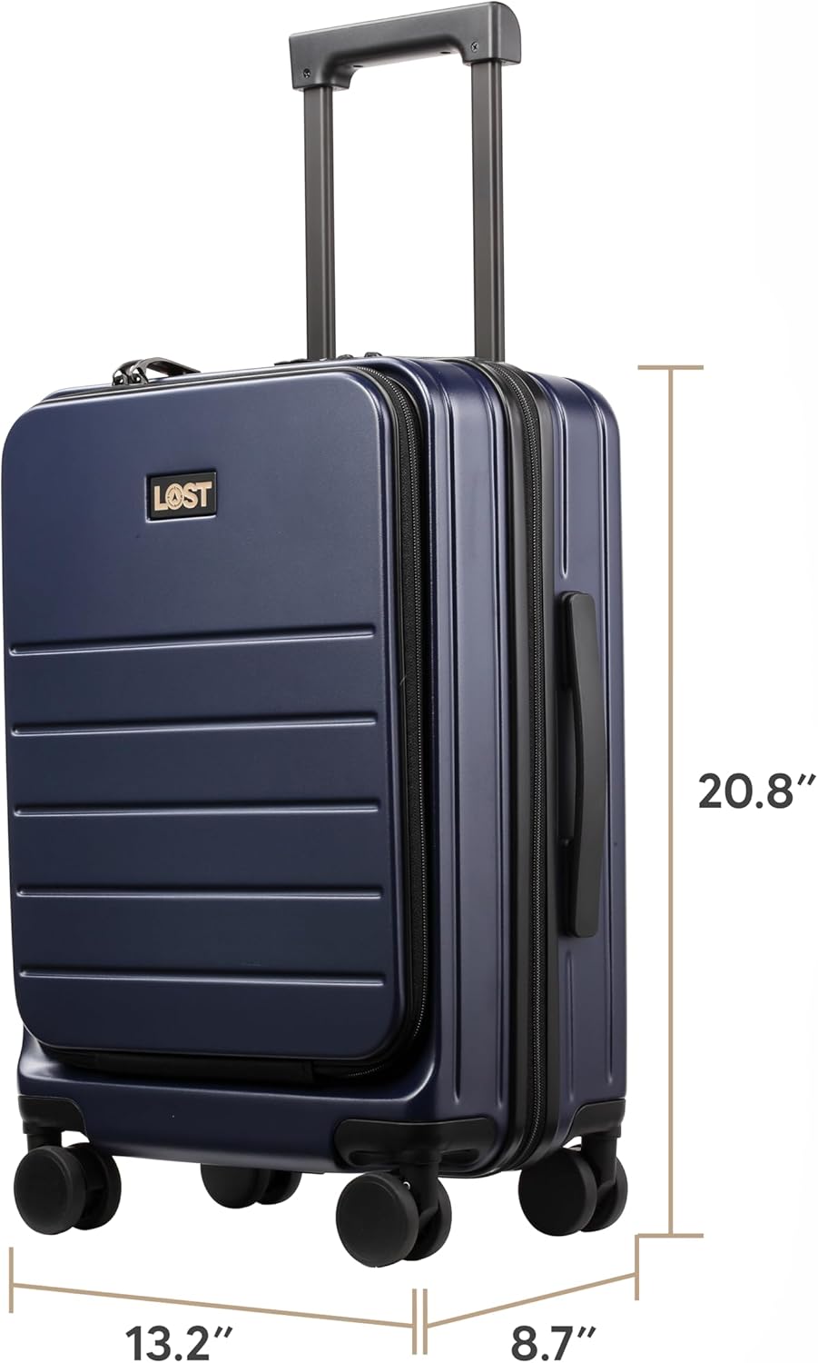 LOST Luggage Wander Carry-On Suitcase - TSA Approved - Ultra-Durable Polycarbonate Shell - USB Charging Port - Interior Organization + Water-Resistant Pocket - 360° Wheels (Midnight)