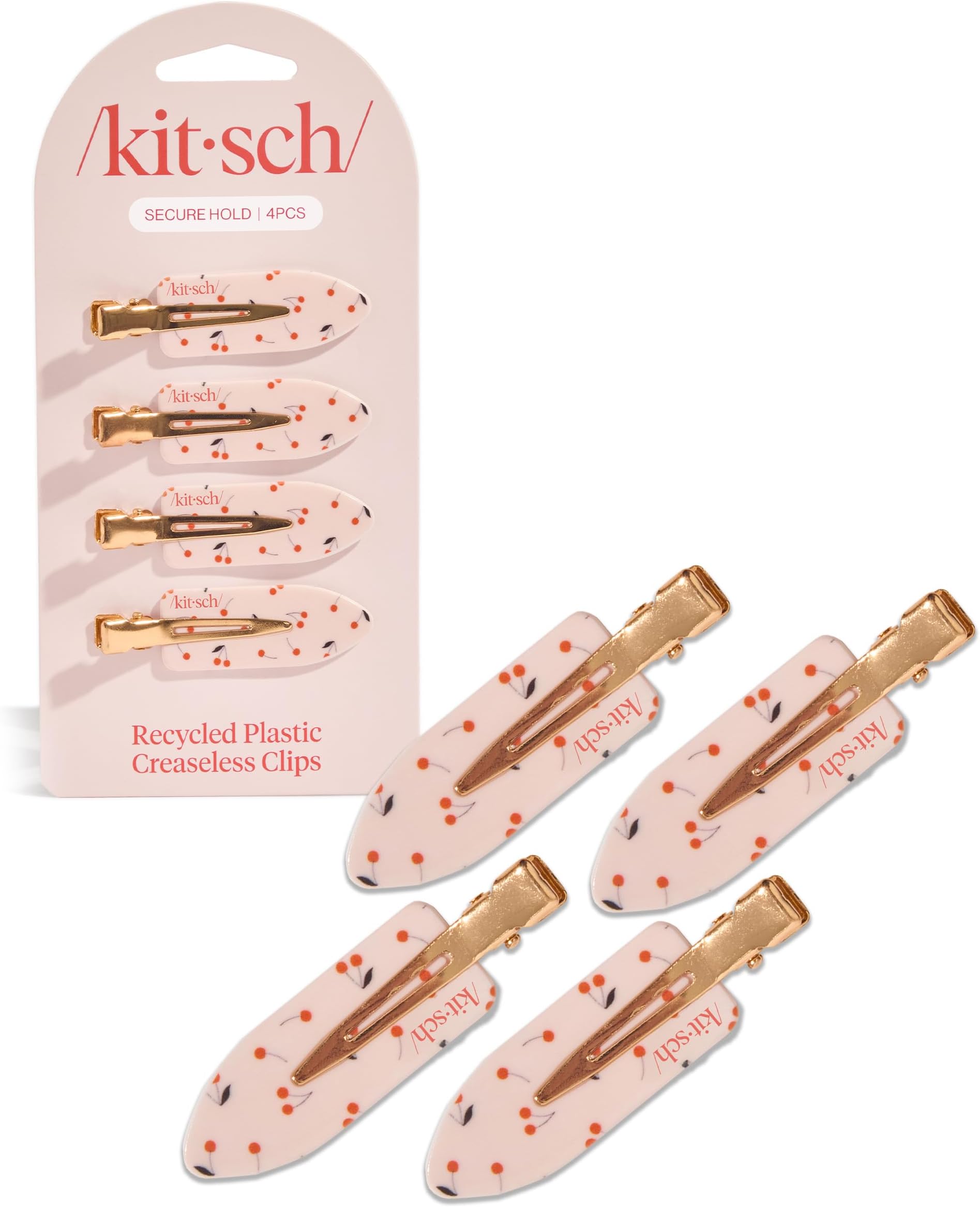 Kitsch Creaseless Hair Clips for Women - No Crease, No Bend Hair Clips for Styling, Bangs, Makeup Application, Face Wash - Recycled Acrylic - Cherry Print | Ideal Gifts for Women, 4pcs