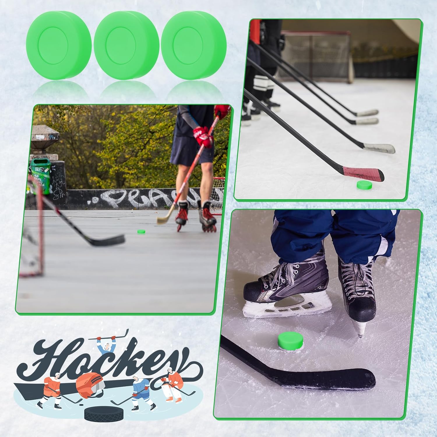 Syhood Hockey Pucks with Reusable Mesh Bag Set Rubber Street Hockey Pucks for Indoor and Outdoor Practicing Training