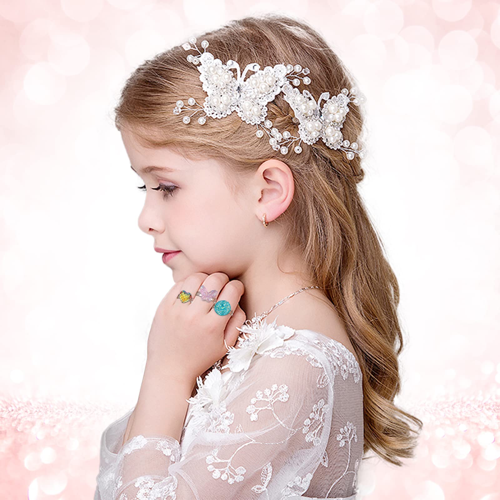 HIFOT 12 Piezas Joyas Set Niña Collar Anillos Infantiles Lindo Unicornio Sirenas Búho Dinosaurio Collar de cuentas y anillos ajustables, Princesa Joyas Articulos Fiesta Cumpleaños Regalo